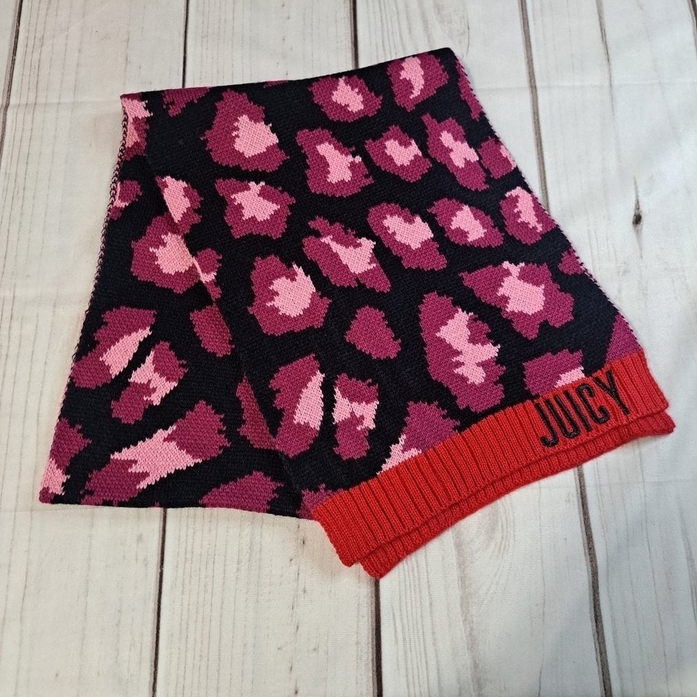 Juicy Couture Pink and Black Leopard Scarf